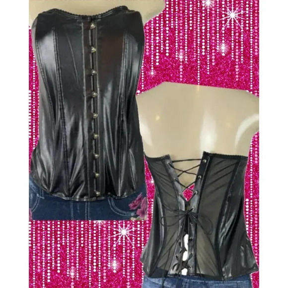 Torrid Plus 3 Black Faux Leather Boned Lace-Up Sweetheart Neck Strapless Corset - Picture 1 of 6